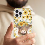 Personalised Sunflower Highland Cow iPhone Case with Name Birthday Gift for Highland Cow Lovers
