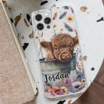 Personalizzato carino acquerello Highland Cow Slim Phone Case per iPhone con nome Compleanno regalo di Natale per gli amanti delle mucche Highland