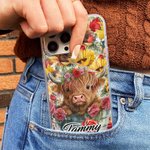 Personalised Colourful Highland Cow iPhone Case with Name Birthday Anniversary Gift for Friend Family