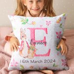 Personalized Peter Rabbit Sequin Throw Pillow Cover with Initial Name and Date Bunny Holiday Decoration Birthday Easter Gift for Kid