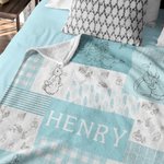 Personalisierte Peter Rabbit Bunny Multicolor Patchwork-Decke mit Namen Ostern Geburtstag Geschenk für Kinder