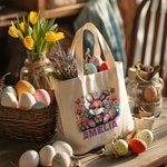 Personalized Cute Animal Colorful Easter Eggs Canvas Tote Bag with Name Gift for Kid