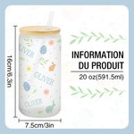 Verre avec Couvercle en Bambou et Paille Motif Pâques Bouteille Personnalisée avec Nom Cadeau Anniversaire Pâques pour Enfants