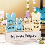 Set 1-10 Blocs Lapin en Bois Décor de Maison Personnalisé avec Nom Cadeau de Pâques pour Enfants Famille