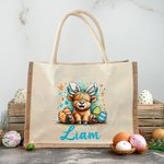 Personalisierte Niedliche Osterhase Tiere mit Hasenohren Jute Tasche mit Namen Tote Bag Ostern Geburtstag Geschenk für Kinder