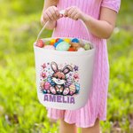 Personalized Cute Bunny Ears Animal Canvas Sweets Basket with Name Birthday Easter Gift for Kids