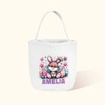 Personalized Cute Bunny Ears Animal Canvas Sweets Basket with Name Birthday Easter Gift for Kids