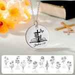 Personalizada Biblia Verso Cruz Nacimiento Flor Collar con Texto Grabado Joyería Religiosa Cumpleaños Bautizo Regalo para Ella