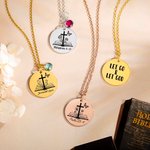 Personalizada Biblia Verso Cruz Nacimiento Flor Collar con Texto Grabado Joyería Religiosa Cumpleaños Bautizo Regalo para Ella