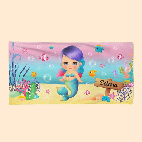 Mermaid Ocean Soft Beach Towel with Name Embroidered