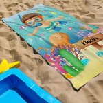 Serviette de Plage Personnalisée avec Nom et Motif Tortue de Mer et Corail Thème Plongée Essentiel Plage Cadeau pour Fille Garçon