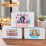 Personalized Cute Bunny Ears Animal Food Grade Metal Biscuit Tin with Name Easter Gift for Kids