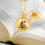 Personalizada Biblia Verso Cruz Nacimiento Flor Collar con Texto Grabado Joyería Religiosa Cumpleaños Bautizo Regalo para Ella