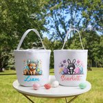 Personalized Cute Bunny Ears Animal Canvas Sweets Basket with Name Birthday Easter Gift for Kids