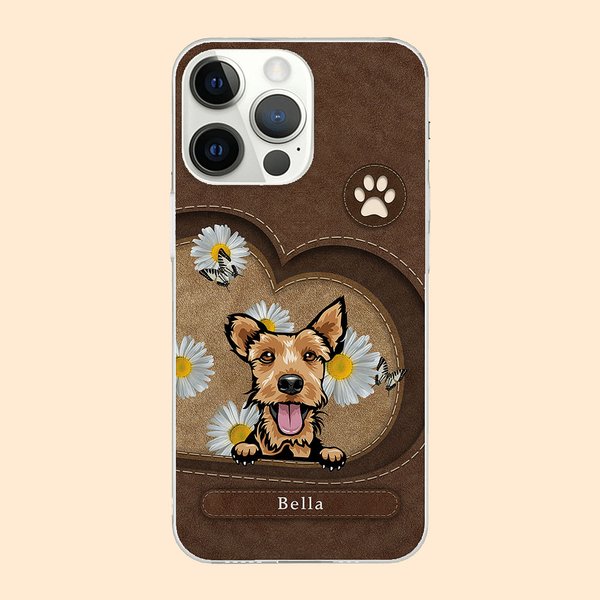 Henkilökohtainen Pet In the Love Heart TPU Slim Phone Case nimi ja Daisy Butterfly Elementti lahja Dog Cat Loverille
