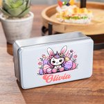 Personalized Cute Bunny Ears Animal Food Grade Metal Biscuit Tin with Name Easter Gift for Kids