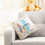 Housse d'Oreiller en Paillettes et Flanelle à Motif Pierre Lapin Housse Personnalisée avec Initiale Nom Date Cadeau d'Anniversaire Pâques pour Famille