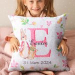 Housse d'Oreiller en Paillettes et Flanelle à Motif Pierre Lapin Housse Personnalisée avec Initiale Nom Date Cadeau d'Anniversaire Pâques pour Famille