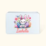 Personalized Cute Bunny Ears Animal Food Grade Metal Biscuit Tin with Name Easter Gift for Kids