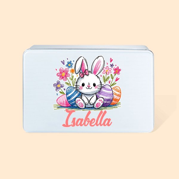 Cute Bunny Ears Metal Biscuit Tin with Name