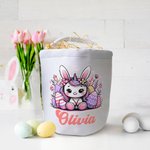 Personalized Cute Bunny Ears Animal Canvas Sweets Basket with Name Birthday Easter Gift for Kids