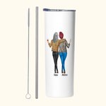 Personalized Stylish Funny Quote 20 oz Stainless Steel Skinny Tumbler with Names and Lid Straw Brush Graduation Birthday Gift for Besties Sisters