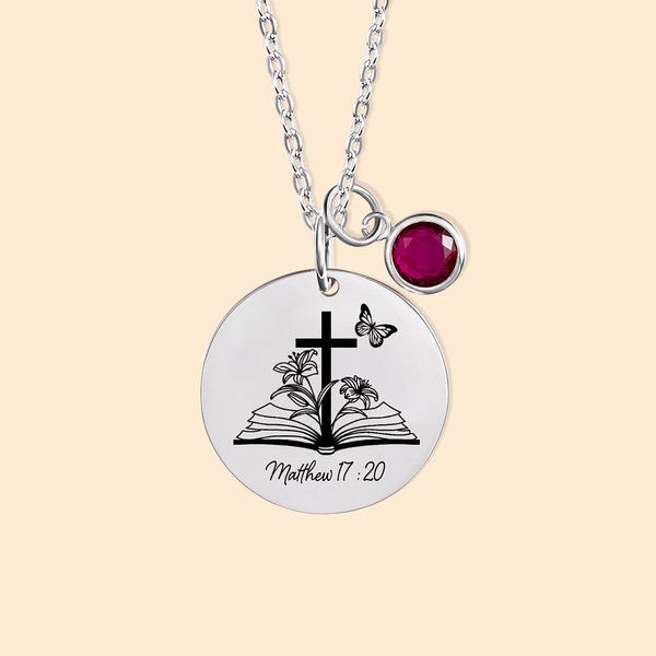 Personalizada Biblia Verso Cruz Nacimiento Flor Collar con Texto Grabado Joyería Religiosa Cumpleaños Bautizo Regalo para Ella