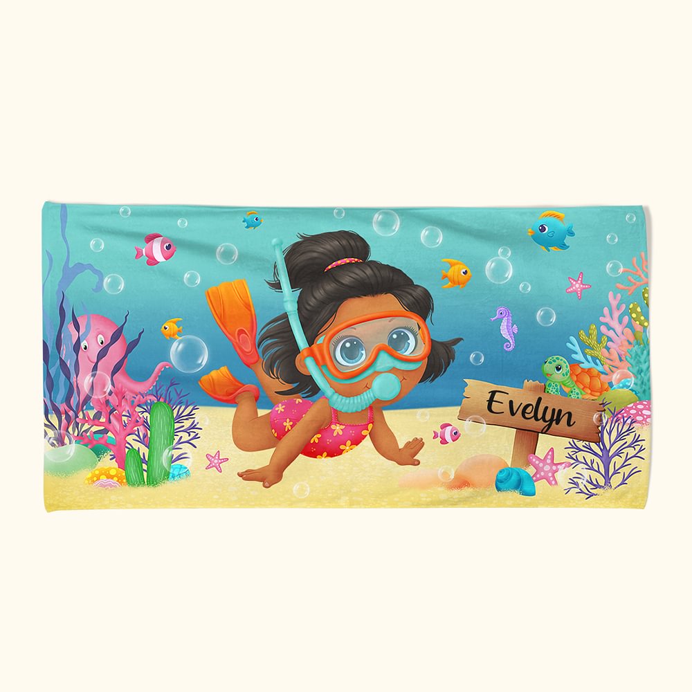 Serviette de Plage Personnalisée avec Prénom et Motif de Plongée Cadeau Anniversaire Vacances pour Fille Garçon