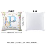 Housse d'Oreiller en Paillettes et Flanelle à Motif Pierre Lapin Housse Personnalisée avec Initiale Nom Date Cadeau d'Anniversaire Pâques pour Famille