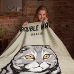 Personalized Trouble Maker Cat Dog Soft Blanket with Name Birthday Gift for Pet Lover