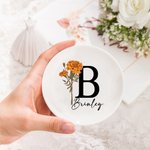 Personalized Birth Flower Ceramic Jewellery Tray with Name and Initial Birthday Wedding Gift for Her