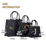 Personalised Black Jute Tote Bag with Name and Initial Birthday Wedding Party Gift for Women
