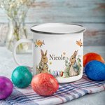 Taza esmaltada personalizada con el nombre del conejito del jardín 11oz Regalo de Pascua para niños