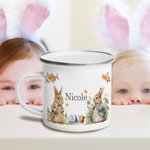 Taza esmaltada personalizada con el nombre del conejito del jardín 11oz Regalo de Pascua para niños