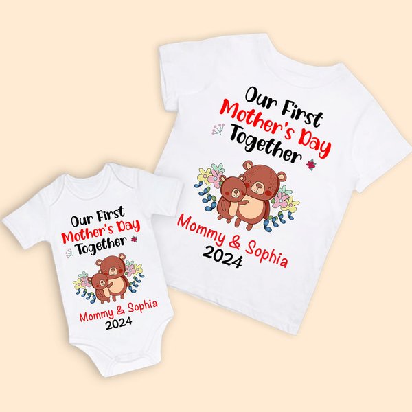 T-shirt Onesie de Bébé 100% Coton Personnalisé avec Nom Ensemble Assorti Cadeau de Fête des Mères pour Nouveau-né et Nouvelle Maman