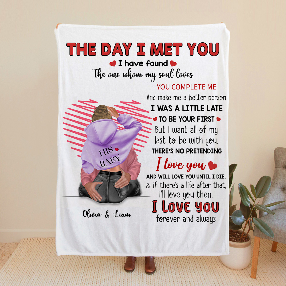 Couverture Personnalisée Thème I Love You My Soul Lover avec Fond de Coeur au Trait Décoration de Maison Cadeau Anniversaire St Valentin pour Couple