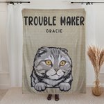 Personalized Trouble Maker Cat Dog Soft Blanket with Name Birthday Gift for Pet Lover