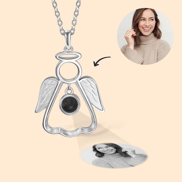 Personalisierte Foto-Projektion Halskette Schutzengel Erinnerungskette von Verlust eines geliebten Menschen Geschenk für Damen Mädchen