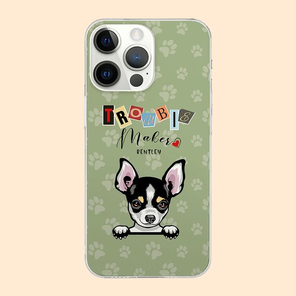 Coque iPhone Personnalisée avec Prénom Thème Trouble Maker Accessoire TPU Cadeau pour Ceux Qui Aiment les Chiens Chats