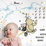 Personalized Classic Winnie The Pooh Baby Monthly Milestone Growth Tracker Soft Blanket Photo Prop Baby Shower Gift for Newborn
