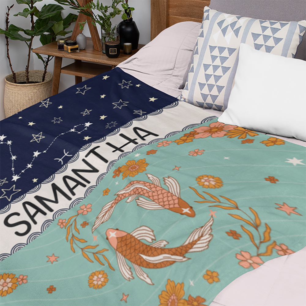 Couverture Zodiacale Personnalisée avec Nom Cadeau d'Anniversaire pour les Amoureux de l'Astrologie