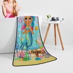 Personalized Mermaid Marine Absorbent Soft Coral Velvet Bath Towel with Name Summer Party Accessory Gift for Girl