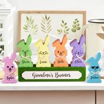 Personalized Cute Cool Smile Face Wood Bowtie Bunny Flocked Block Set Colourful Home Decoration Easter Birthday Gift for Mom Grandma