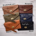 Personalized Leather Retro Pouch Wrist Bag Wallet with Birth Flower and Name Birthday Mother's Day Gift for Her