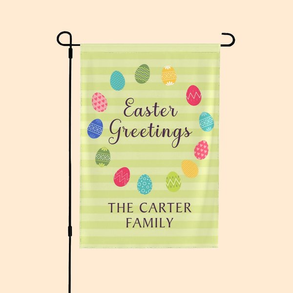 Huevos de Pascua personalizados con impresión a doble cara de colores Bandera de jardín con apellido y texto Regalo de Pascua para la familia