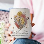 Personalised Birth Flower Bouquet 12oz Insulated Wine Tumbler Garden Theme Coffee Cup Birthday Family Gift for Mom Grandma