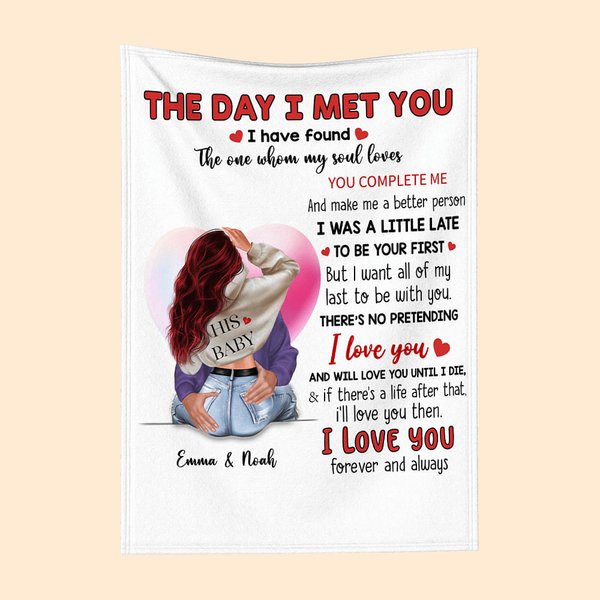 Couverture Personnalisé avec Personnage Thème You Complete Me I Love You Fond de Coeur en Bulle Cadeau Anniversaire pour Couple
