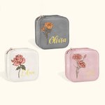 Personalizado Terciopelo Flor de Nacimiento Joyero Portátil Estuche de Viaje con Nombre Cumpleaños Día de la Madre Regalo de Boda para Ella
