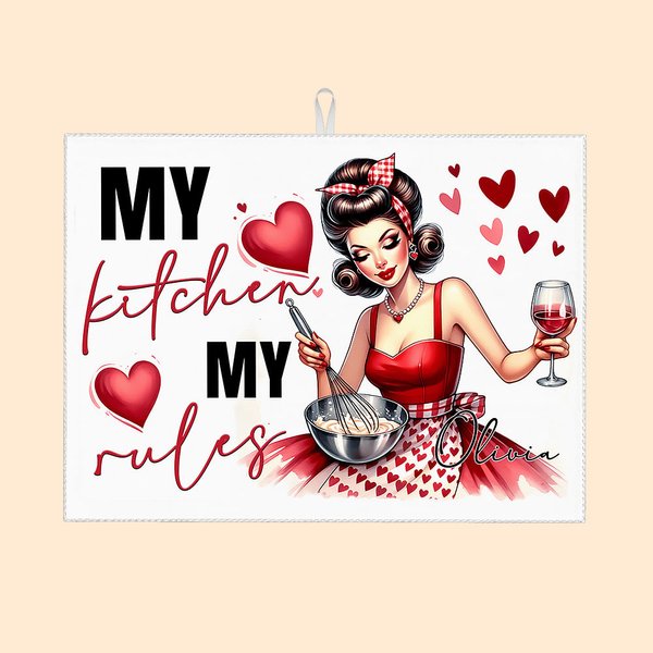 Tappetini per asciugare i piatti per il bancone della cucina personalizzati con il nome, regalo di compleanno e festa della mamma per lei.