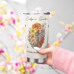 Personalised Birth Flower Bouquet 20oz Food-grade Stainless Steel Tumbler with Name and Straw Mother's Day Birthday Gift for Grandma Mom